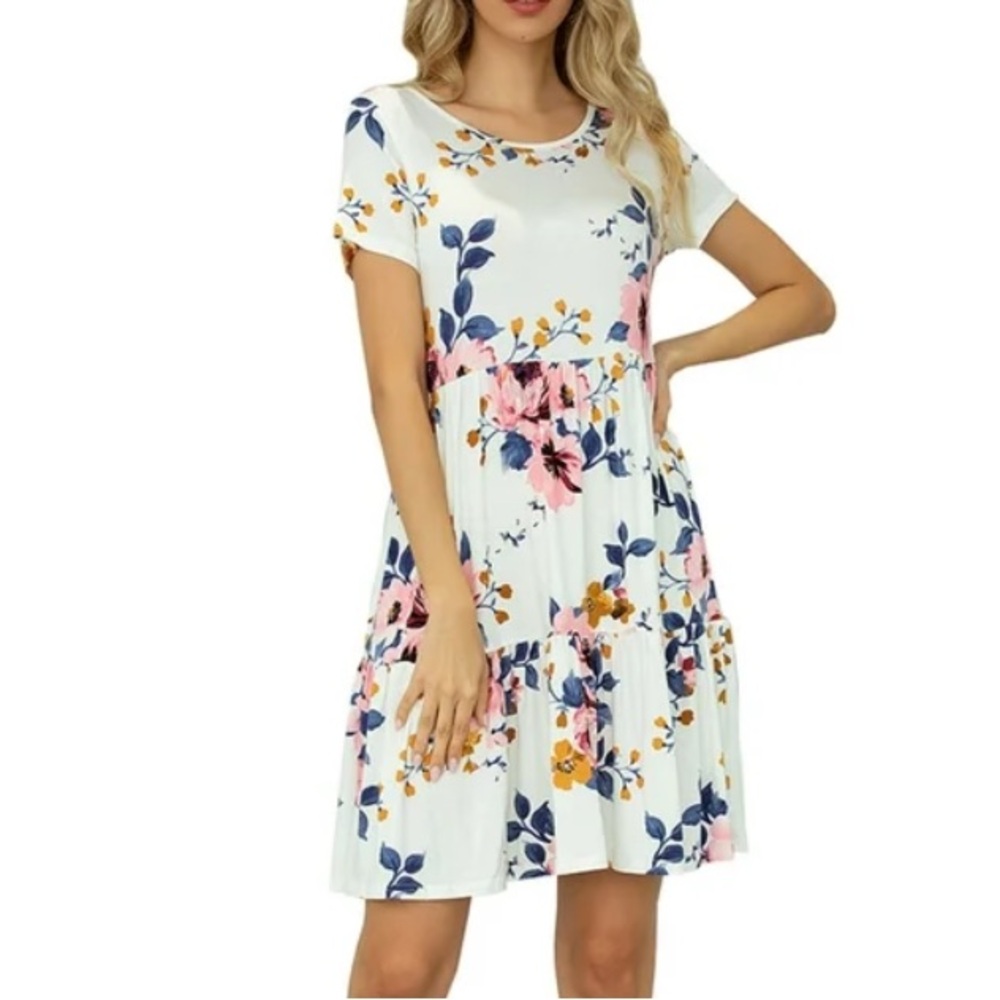 BOBBIE BROOKS Cream Floral Flared  Dress NWOT